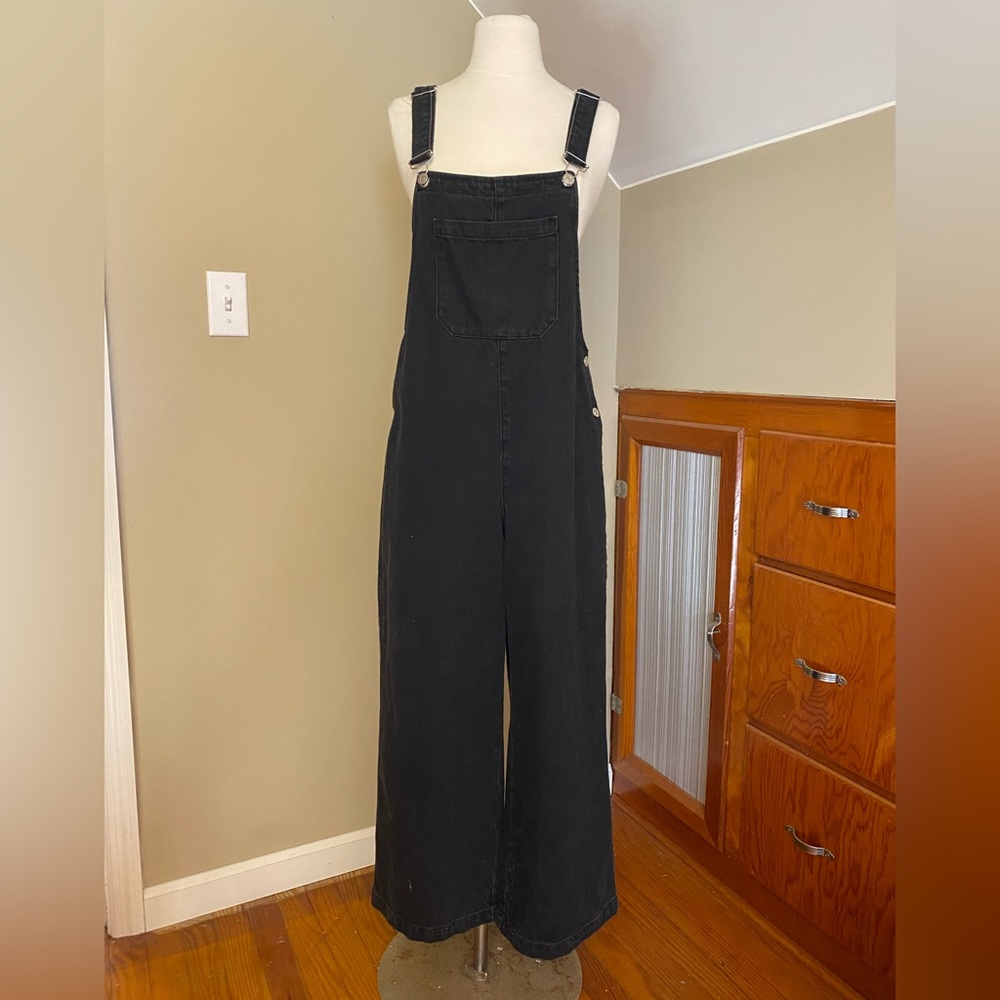 Black wide leg denim overalls from Mango Spain